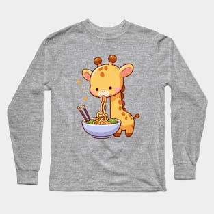 Cute giraffe eat a bowl of ramen Long Sleeve T-Shirt